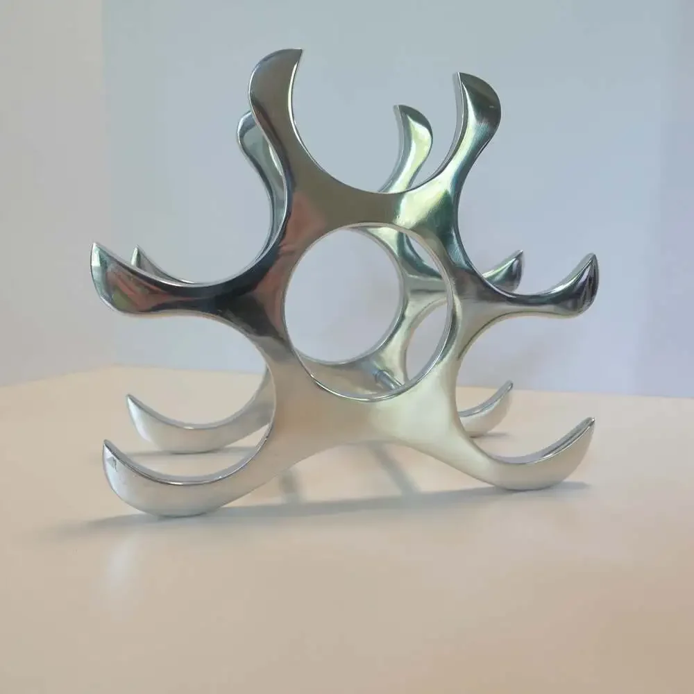 Modern Sculptural Aluminum 6-Bottle Tabletop Wine Rack
